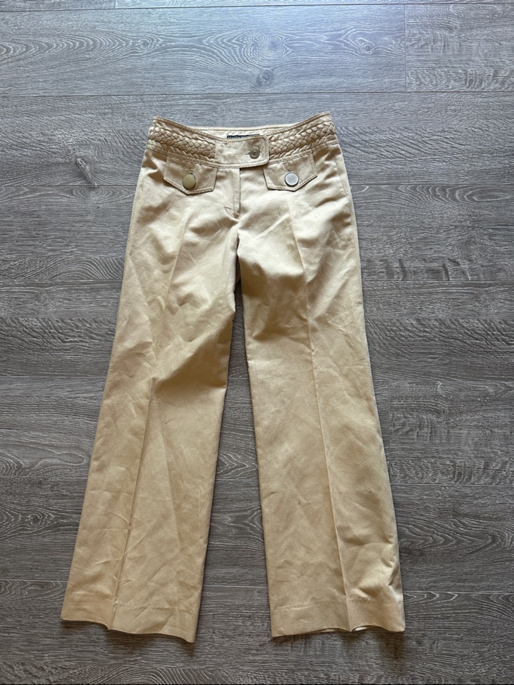 Beige Braided Waist Wide-Leg Pants cotton and linen European designer